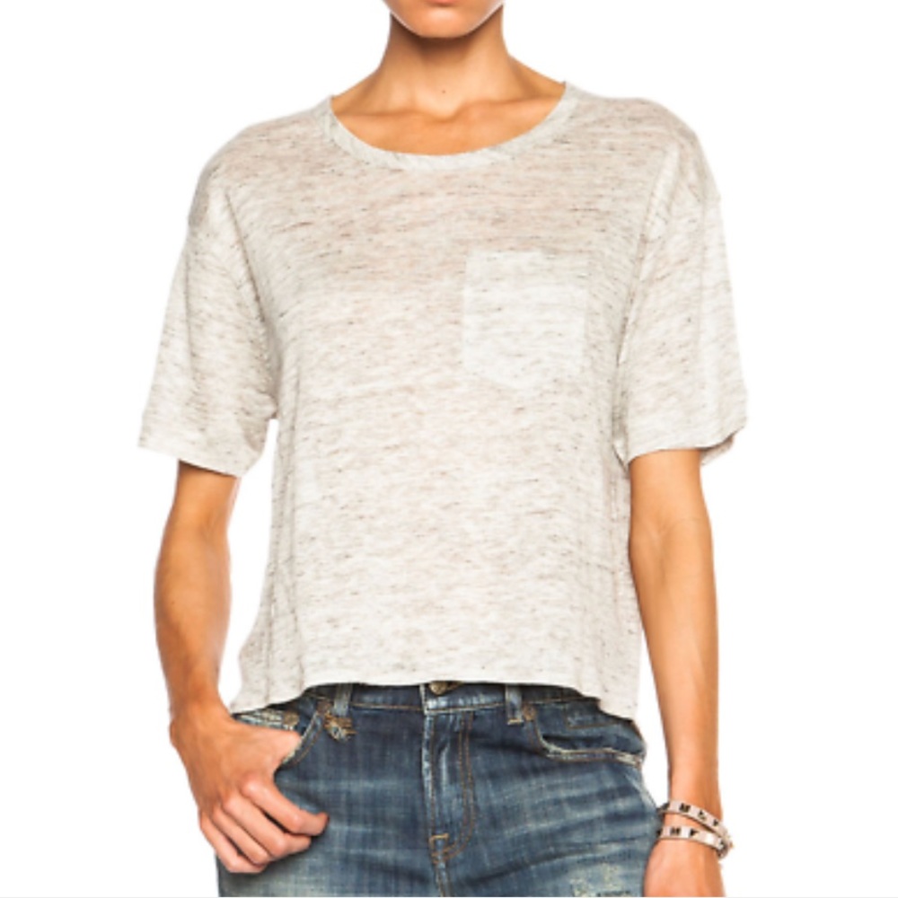 Rag & Bone boxy crop grey tee S linen blend